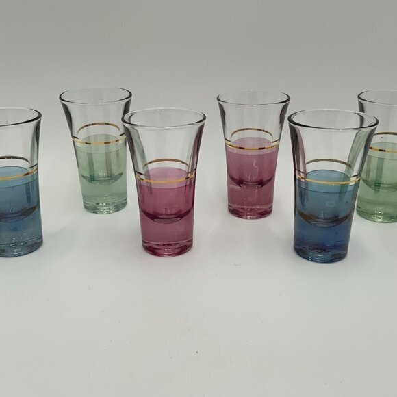 Made in Italy Flash Painted w/ Gold Stripe Cordial Shot Glasses Set of 6 - Picture 1 of 5